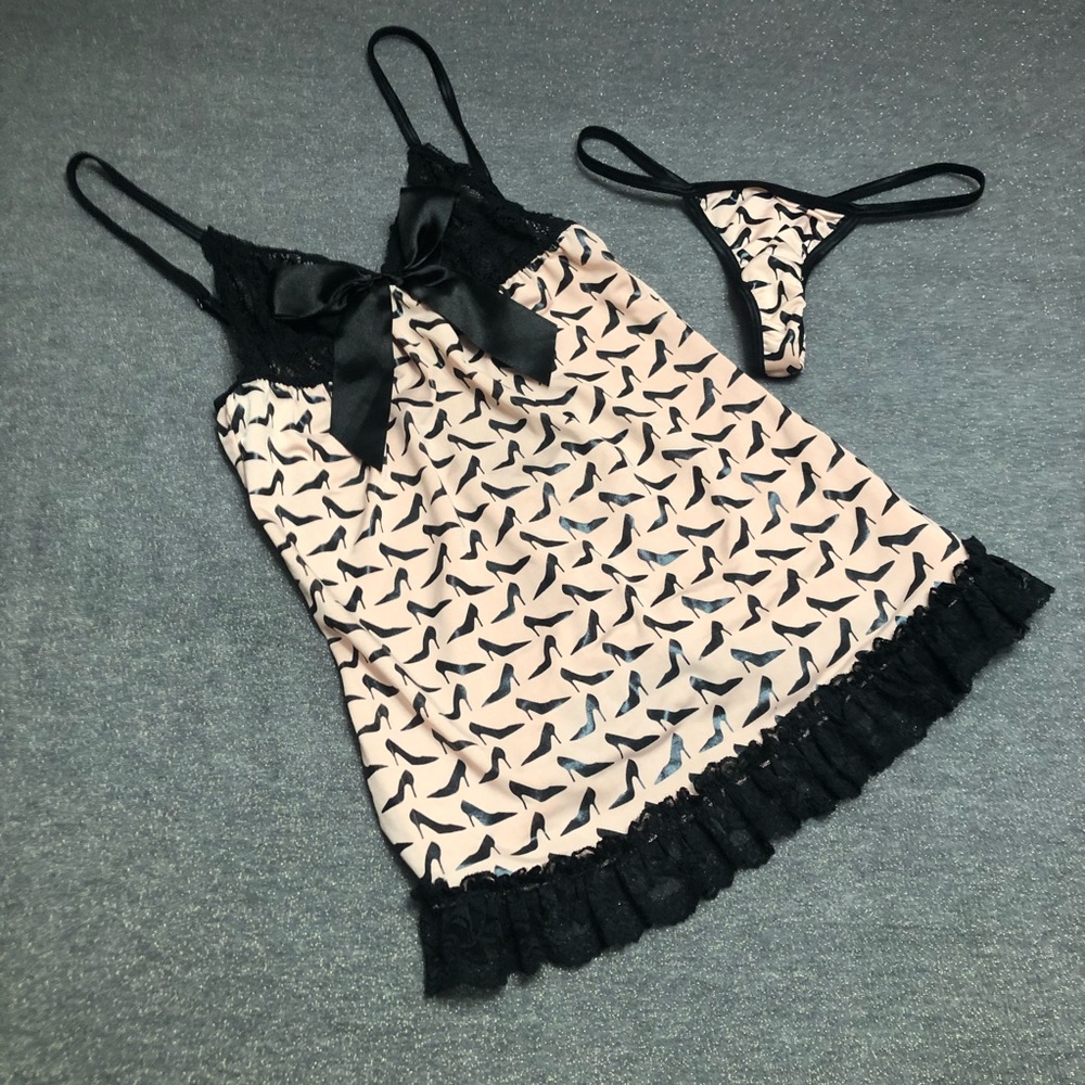 *NWOT* Dreamgirl Stiletto Print Babydoll Set - Picture 1 of 12